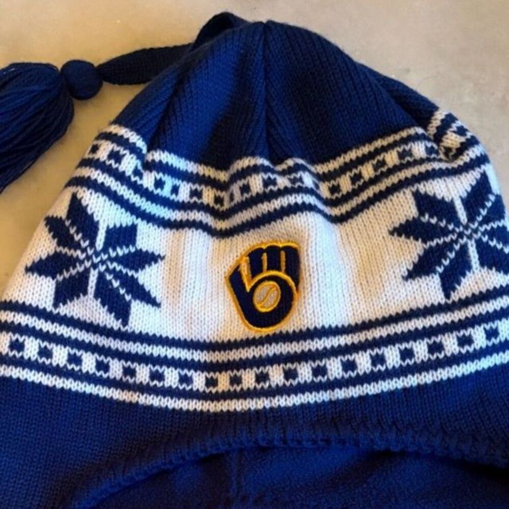 Milwaukee Brewers winter hat '47 Blue Wampatuck Sherpa Knit Hat Tassel fleece